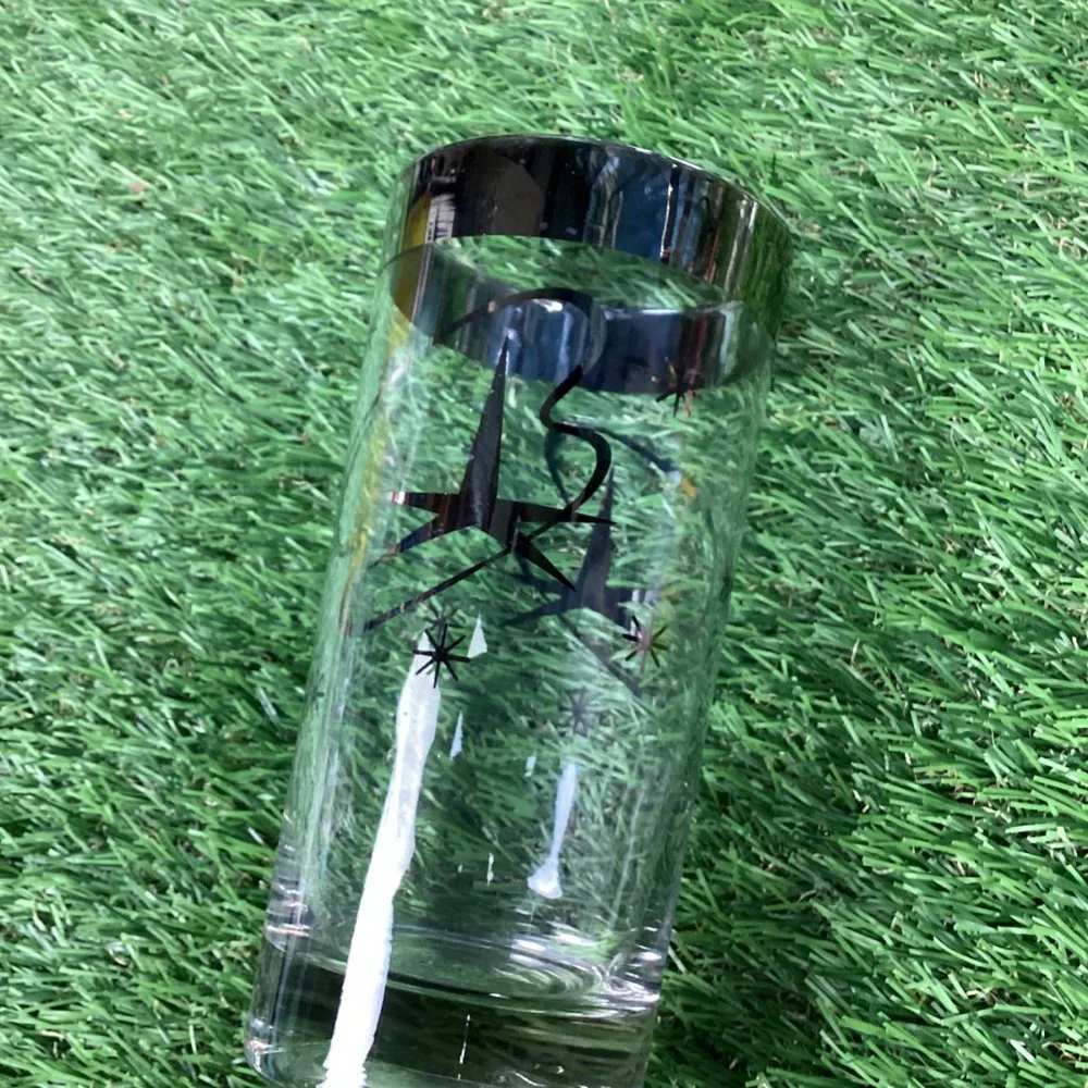 Vintage Atomic Highball Glasses with Silver Star and Streamer Design